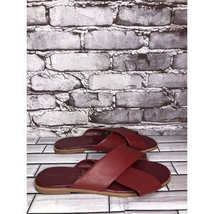 Will’s Vegan Shoes Red Burgundy Leather Slides Sandals Women’s Sz 41EU/10.5M US